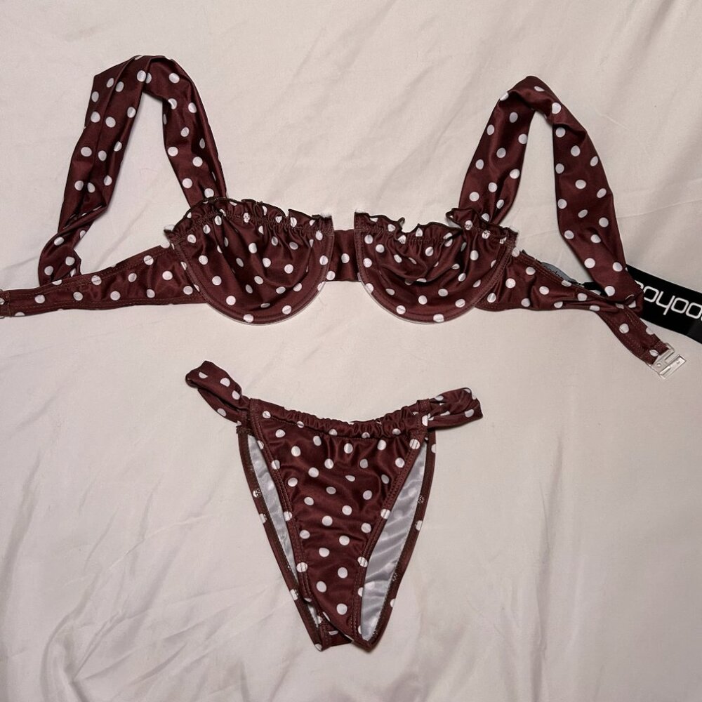 Boohoo Brown Polka Dot Coquette Bikini